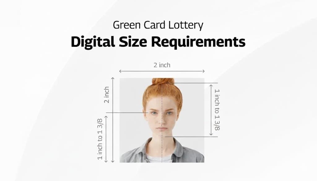 Green Card Lottery digital photo size requirements 2x2 inches